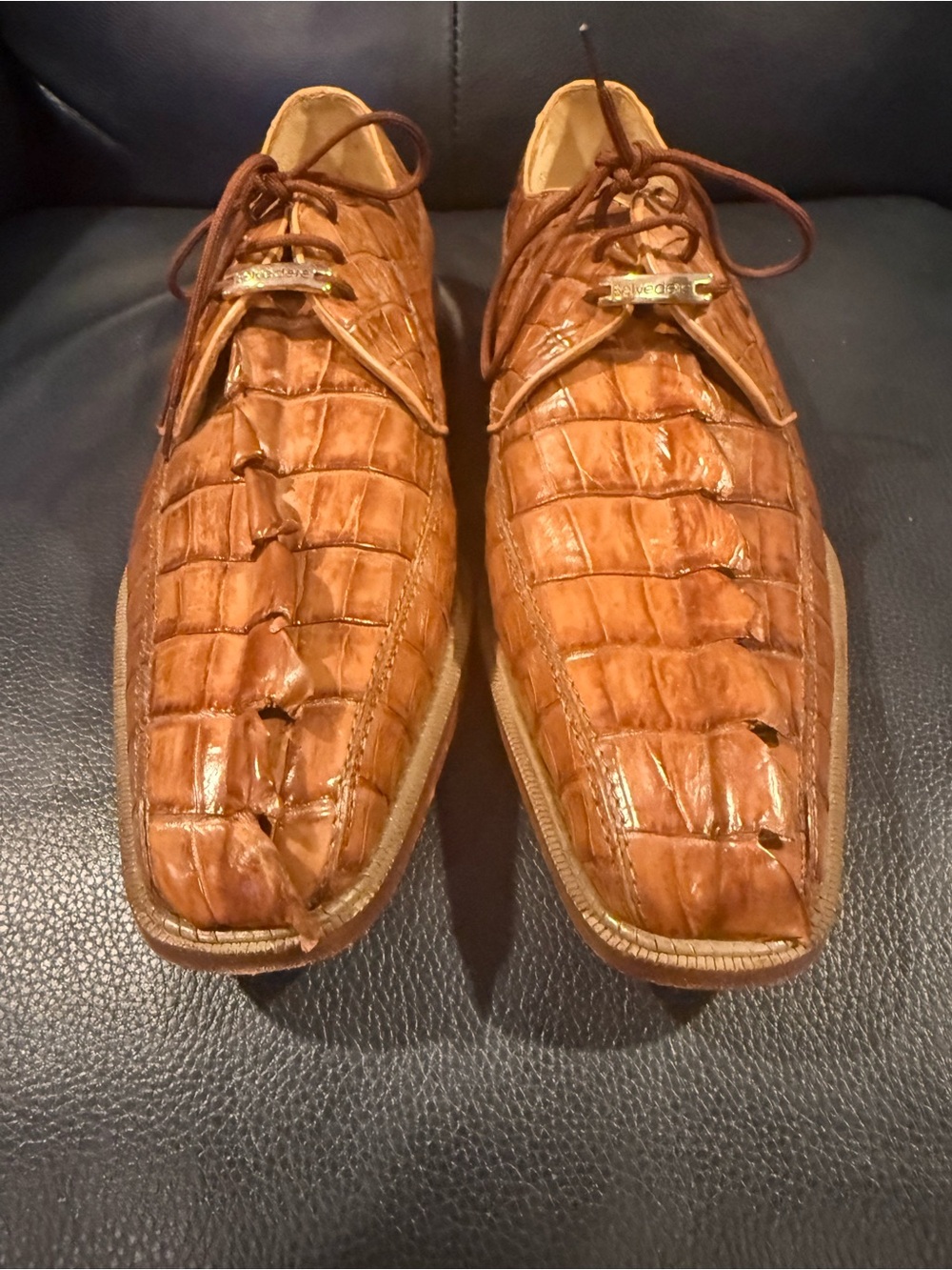 Belvedere Hornback Genuine Crocodile Derby Dress Shoes US-9 EUC!